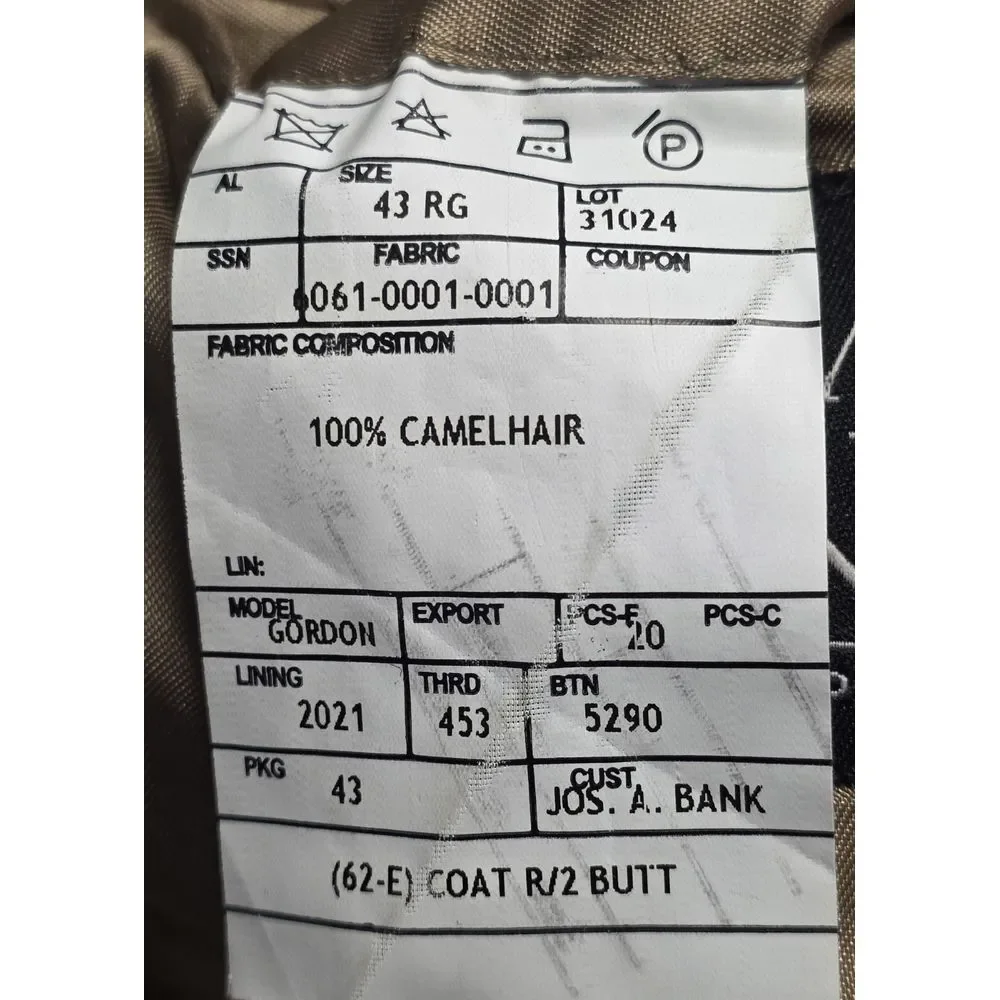 Jos A Bank‎ Mens Size 43R 100% Camel Hair Blazer